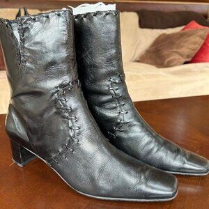 Vaneli Black Leather Ankle Boots